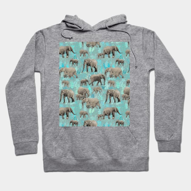 Sweet Elephants in Soft Teal Hoodie by micklyn